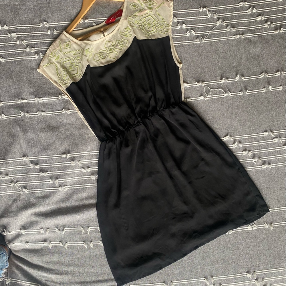 Black Dress with Embroidered Cream Yoke